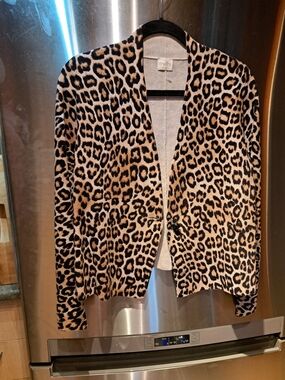 Chaus Leopard Print Open Cardigan - Black & Tan
